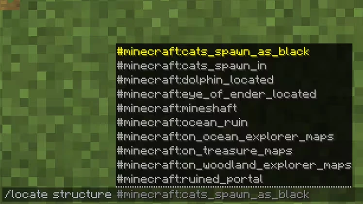 Chat de Minecraft exibindo sugestões de comandos