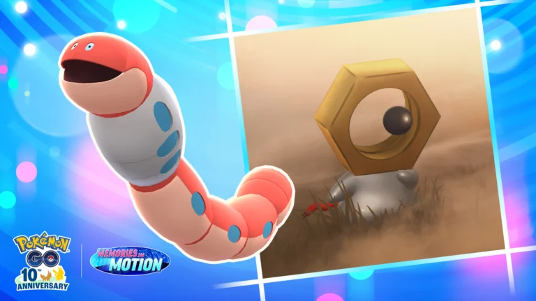 Meltan e Orthworm em arte oficial do evento Steeled Resolve de Pokémon GO