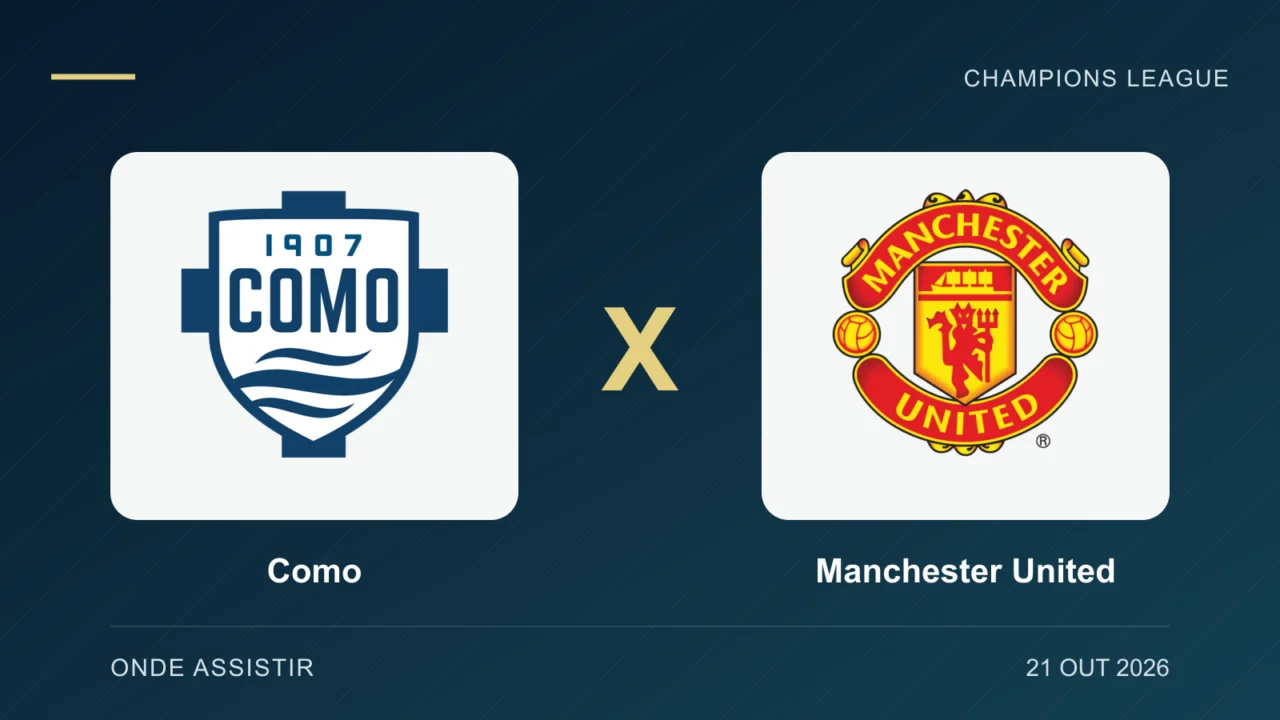Escudos de Como e Manchester United, separados por um X.