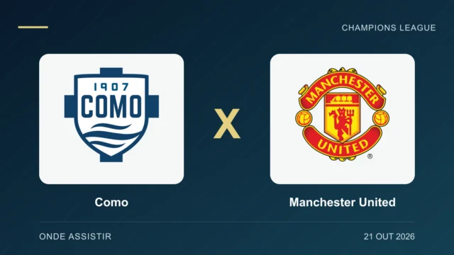 Escudos de Como e Manchester United, separados por um X.