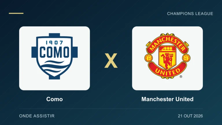 Escudos de Como e Manchester United, separados por um X.