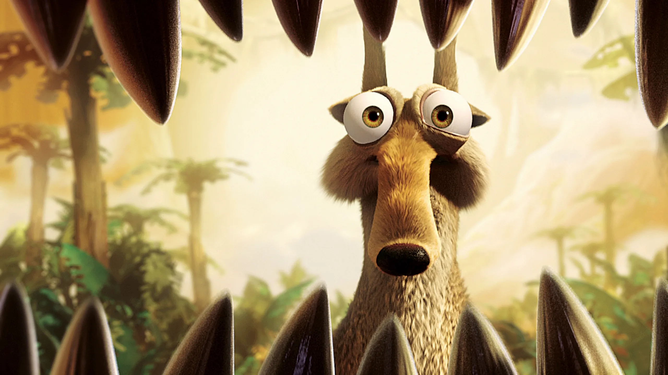 Sid aparece entre os dentes de um dinossauro na imagem promocional de A Era do Gelo 3.