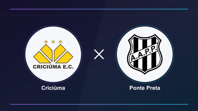 Escudos de Criciúma e Ponte Preta, separados por um X, em montagem do confronto.