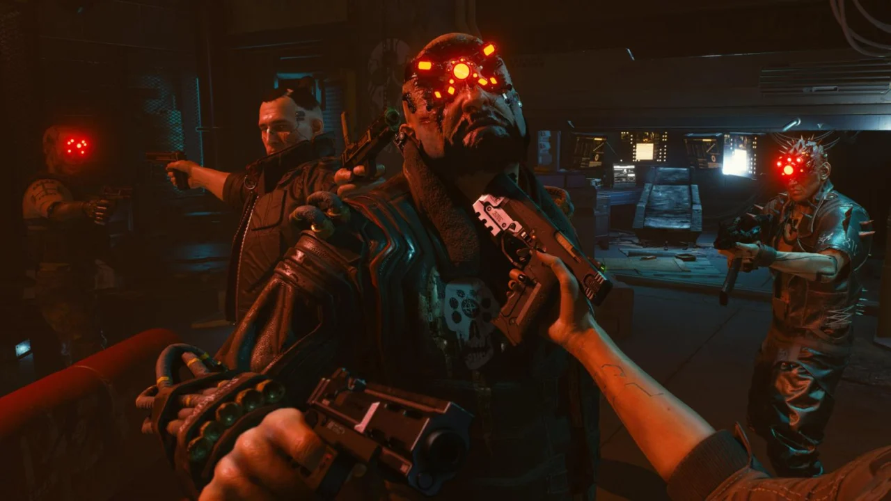 Cena de Cyberpunk 2077 usada na cobertura da empunhadura dupla na versão 2.5