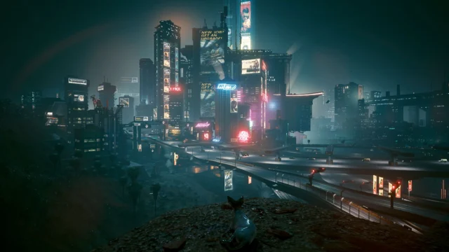 Night City em Cyberpunk 2077; imagem ilustrativa para o vazamento do patch 2.5
