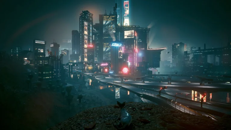 Night City em Cyberpunk 2077; imagem ilustrativa para o vazamento do patch 2.5