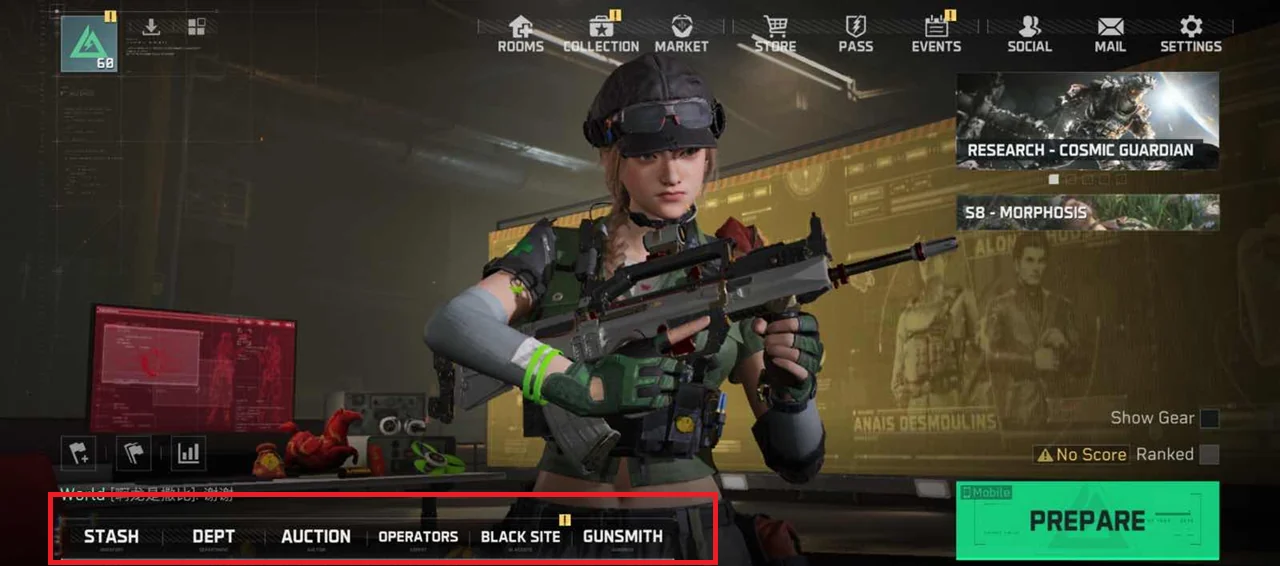 Lobby de Operações no guia oficial de Delta Force