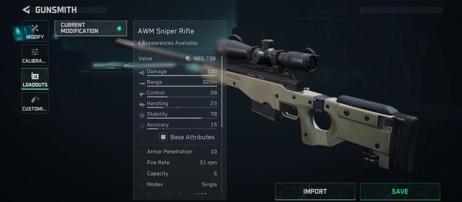 Tela do armeiro de Delta Force com acessórios e atributos