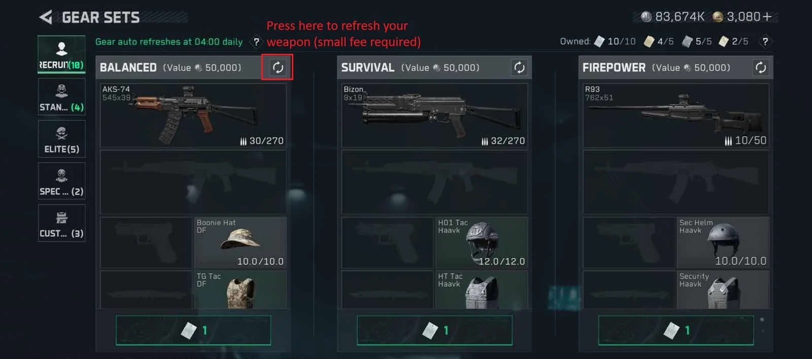 Conjuntos de equipamento mostrados no guia oficial de Delta Force