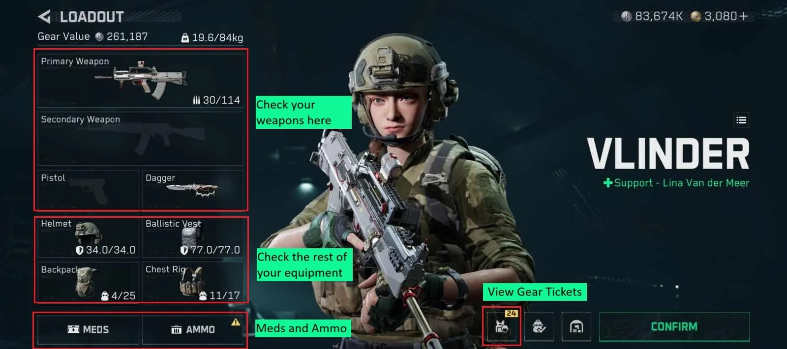 Tela oficial de preparação do carregamento em Delta Force Operações