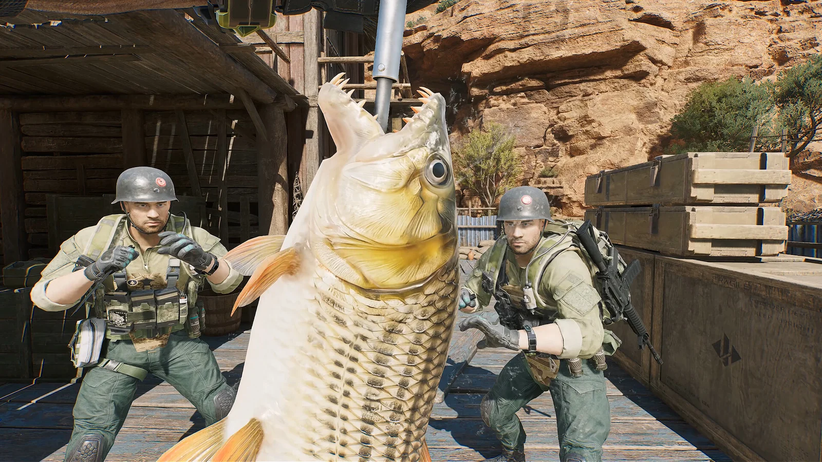 Operadores exibem um peixe em captura oficial de Delta Force