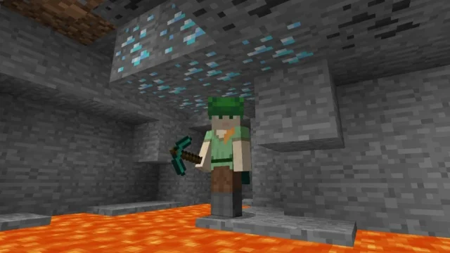 Minério de diamante em imagem oficial de Minecraft