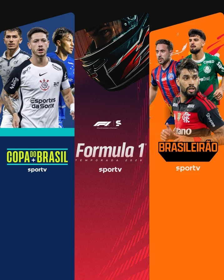 Material promocional do sportv no Globoplay reúne Copa do Brasil, Fórmula 1 e Brasileirão