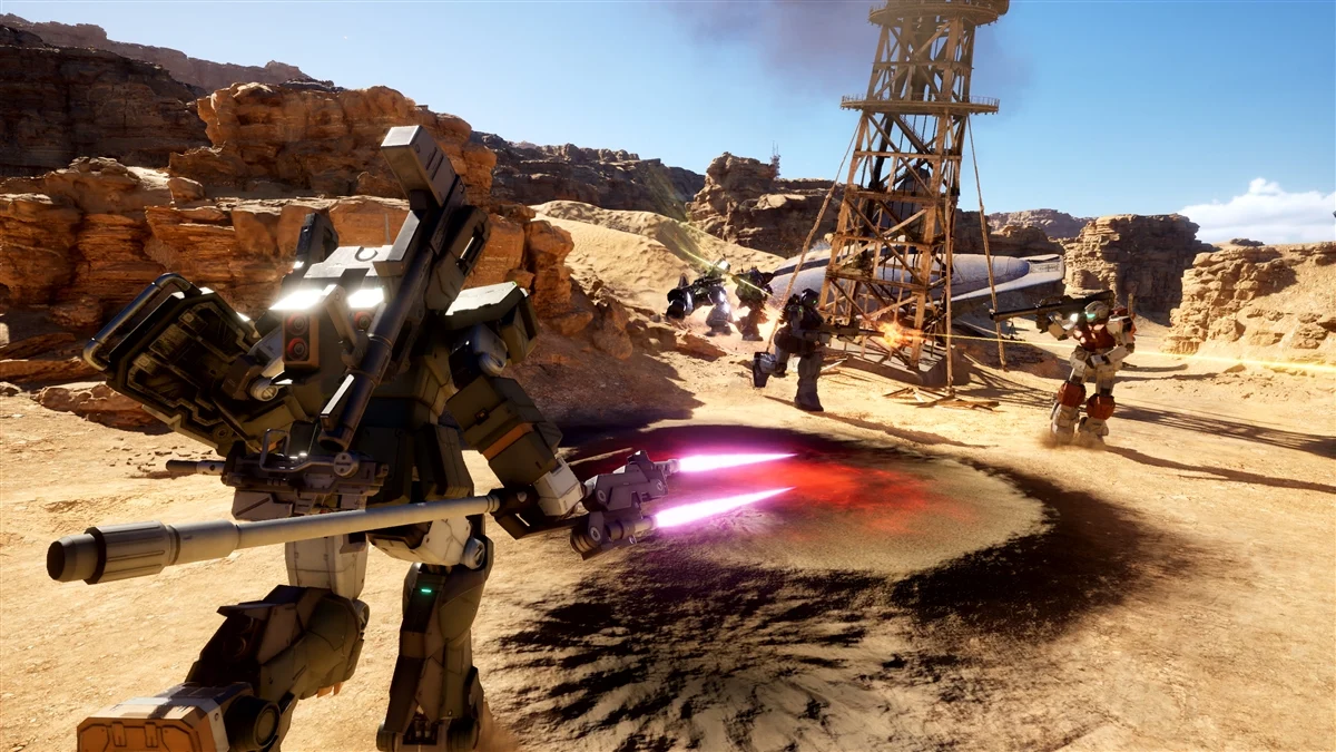 Imagem oficial das batalhas em equipe de Gundam Battle Operation 3