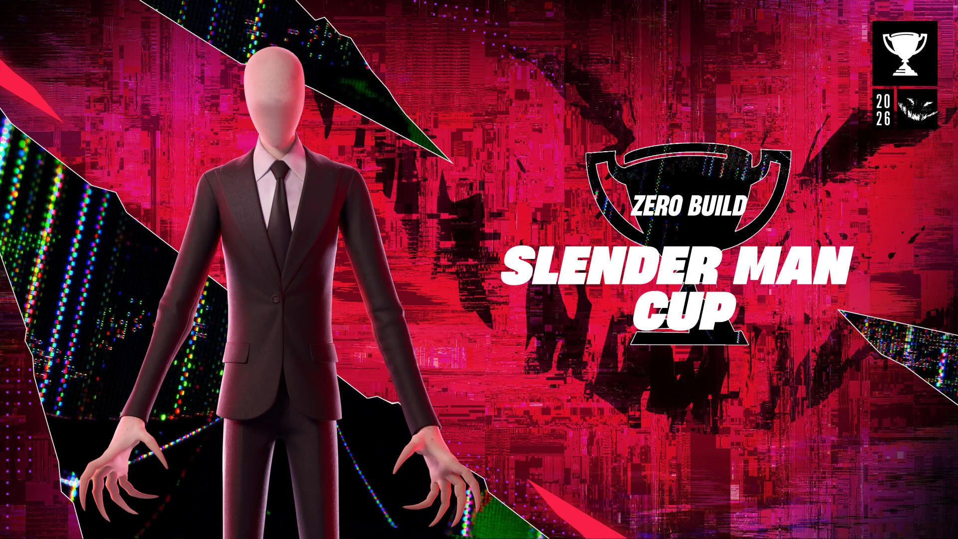 Arte oficial do Campeonato Slender Man Zero Build Reload no Fortnite