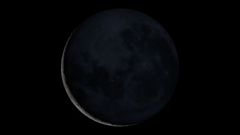 Visualização científica da Lua em 12 de outubro de 2026, às 06h00 de Brasília, com o sul lunar para cima e iluminação na etapa crescente