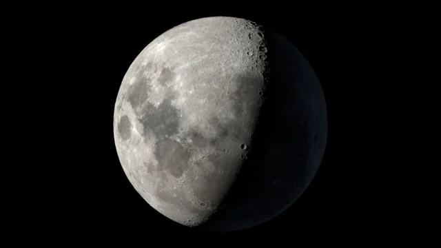 Visualização científica da Lua em 20 de outubro de 2026, às 06h00 de Brasília, com o sul lunar para cima e iluminação na etapa gibosa crescente