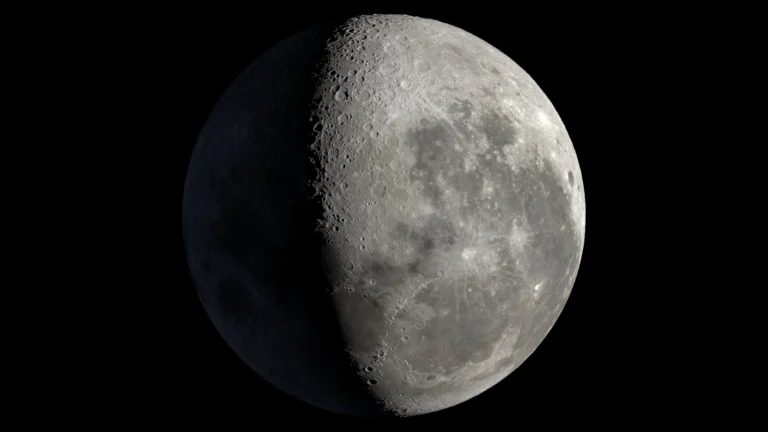 Visualização científica da Lua em 31 de outubro de 2026, às 06h00 de Brasília, com o sul lunar para cima e iluminação na etapa gibosa minguante