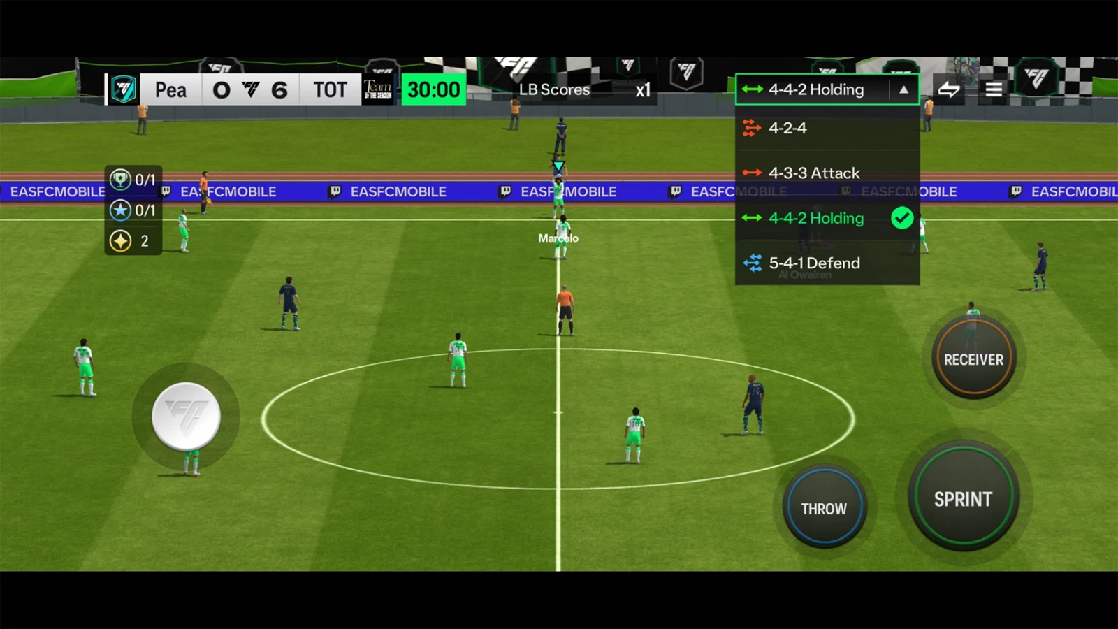 Menu de Game Plans durante uma partida do FC Mobile