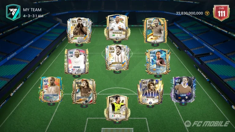 Tela de elenco com jogadores Ícones no FC Mobile