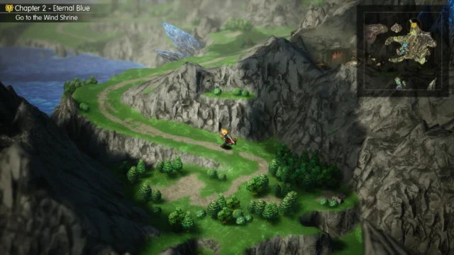 Personagem de Final Fantasy Resonance explora cenário HD-2D