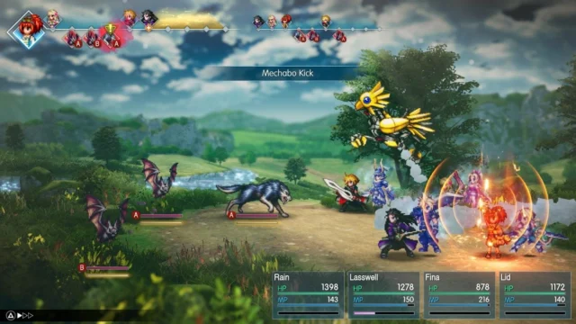 Personagens em combate durante gameplay de Fantasy Resonance