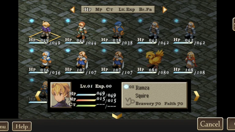 Formação de unidades em Final Fantasy Tactics The War of the Lions