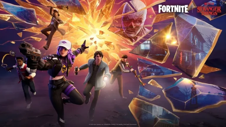 Dustin, Mike, Will, Lucas e Vecna na arte promocional de Stranger Things no Fortnite