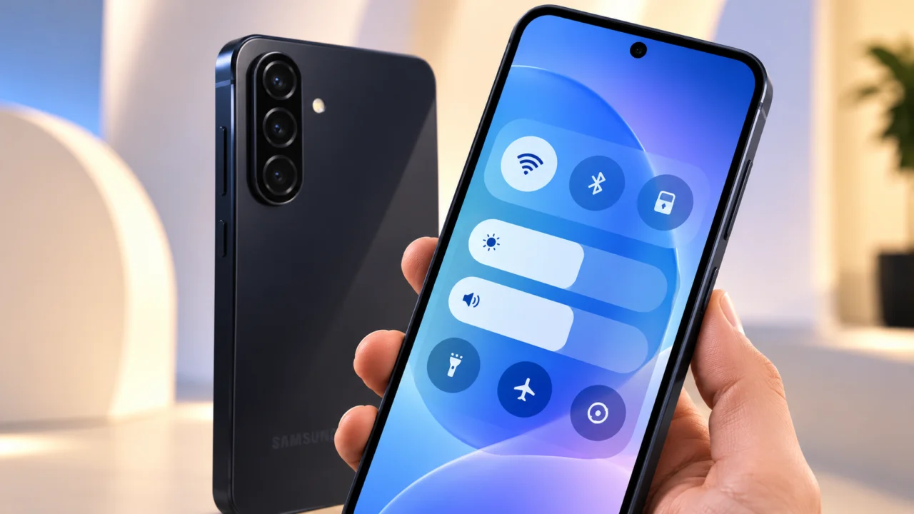 Atualização oficial traz Android 17, novo painel rápido, bloqueio de segurança e ferramentas de privacidade ao Galaxy A57 5G.