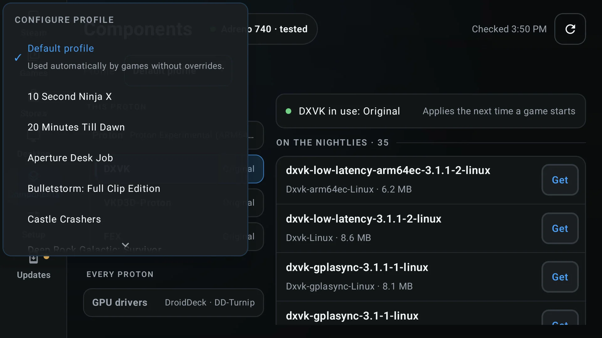 Tela do DroidDeck apresenta perfis de compatibilidade separados por jogo