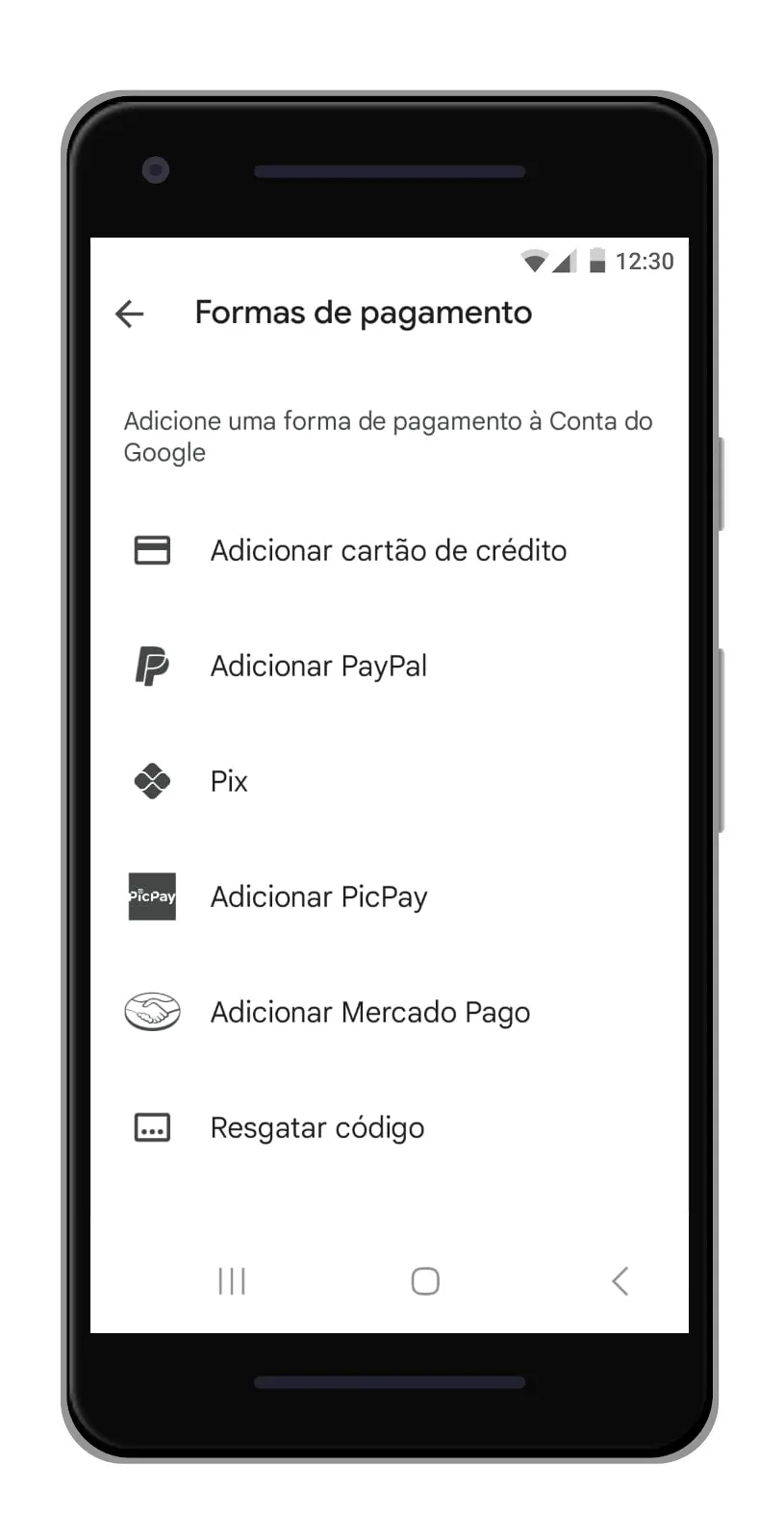 Imagem oficial do Google mostrando o Pix entre as formas de pagamento do Google Play