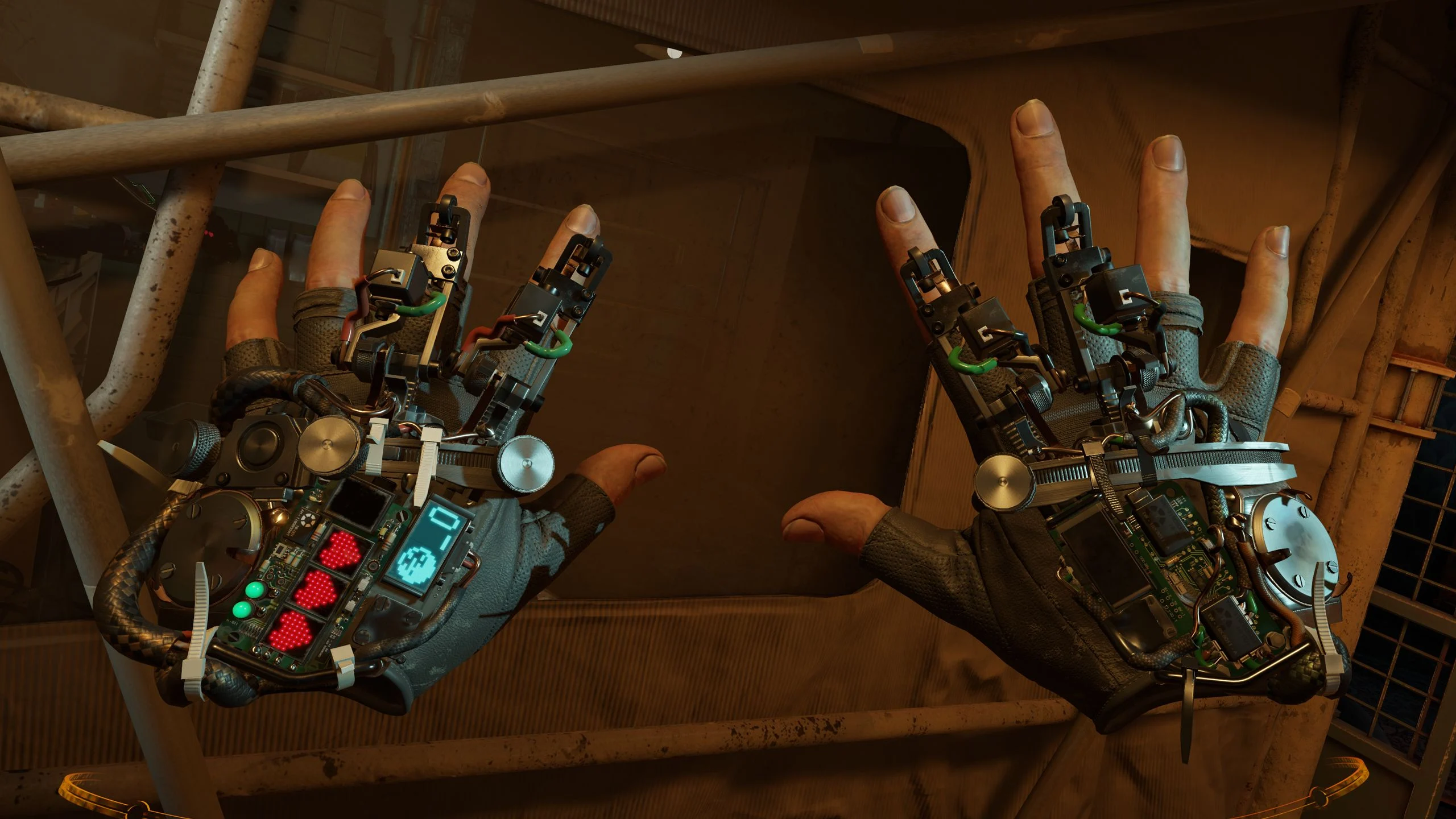 Mãos de Alyx com luvas tecnológicas em captura oficial de Half-Life: Alyx