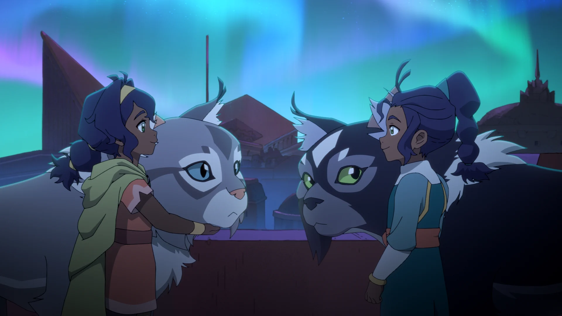 Pavi aparece junto de uma criatura semelhante a um grande felino em Avatar: Seven Havens