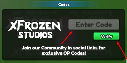 Janela de resgate de códigos de Race for Eggs com campo Enter Code e botão verde Verify