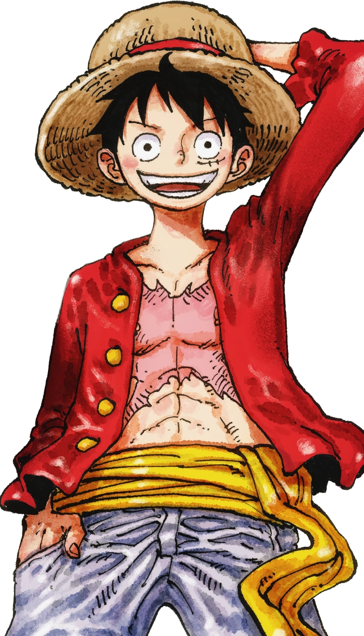 Ilustração de Monkey D. Luffy com capacete de guerreiro e capa vermelha no arco de Elbaph