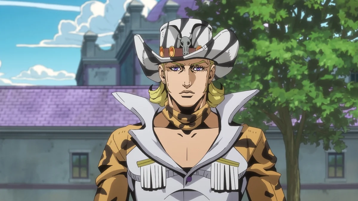 Gyro Zeppeli aparece no segundo episódio de Steel Ball Run após o resultado da primeira etapa