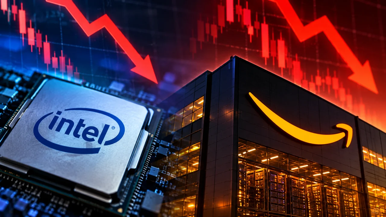 Intel recuava 25% e Amazon, 7,2%, no pré-mercado desta sexta (30); dados fortes em IA não impediram temor com projeções e gastos bilionários.