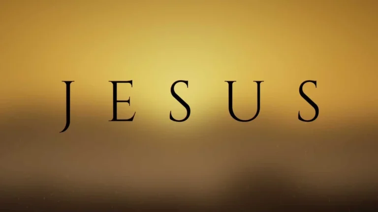 Logotipo da novela Jesus sobre fundo em tons dourados.