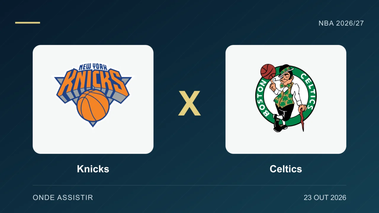 Escudos de Knicks e Celtics, separados por um X.