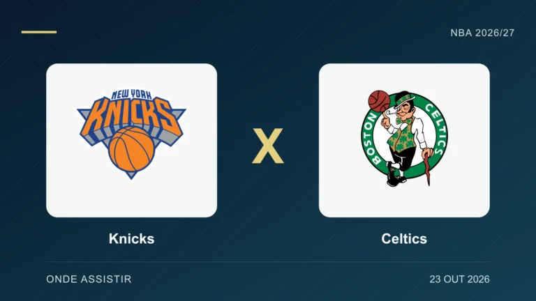 Escudos de Knicks e Celtics, separados por um X.