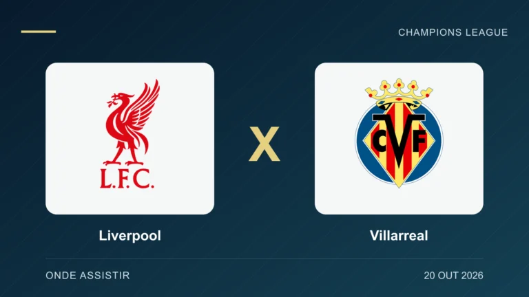 Escudos de Liverpool e Villarreal, separados por um X.