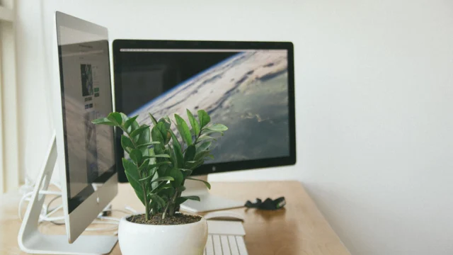 Monitores em uma mesa de trabalho