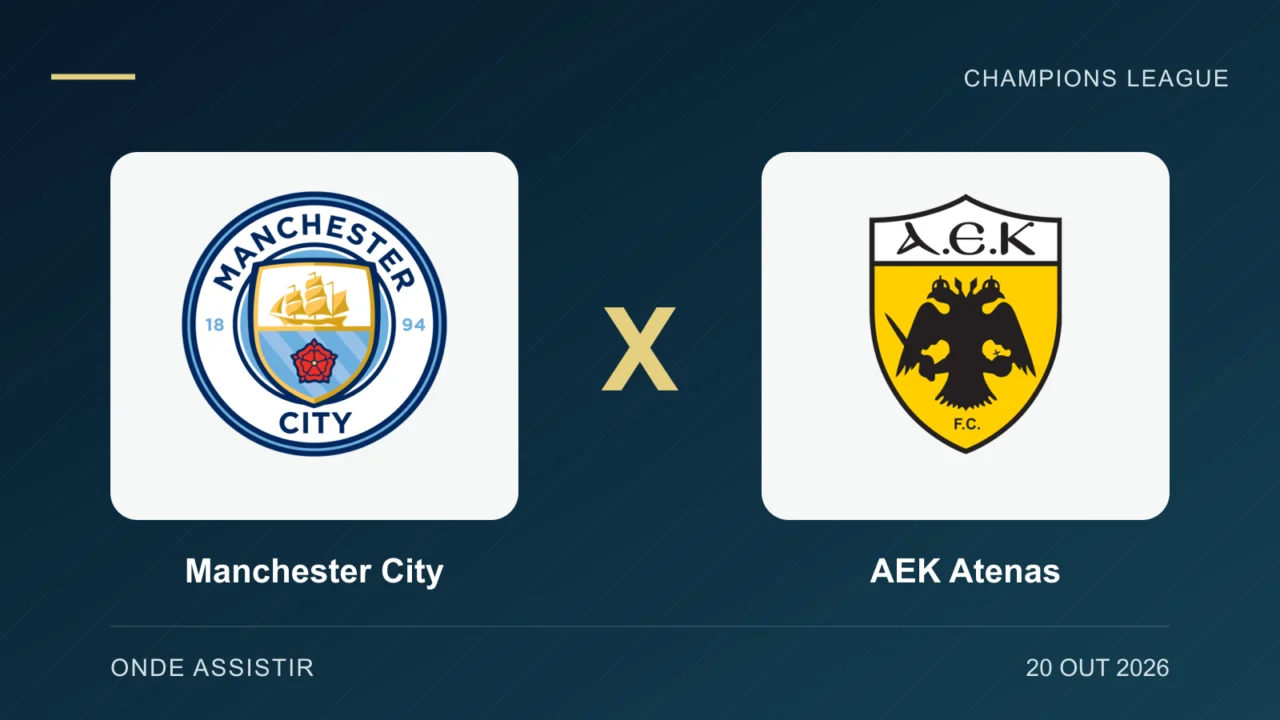 Escudos de Manchester City e AEK Atenas, separados por um X.