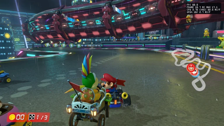Mario Kart 8 Deluxe executado a 60 FPS no Xbox Series X por meio do eden-xbox, com contador de FPS na tela