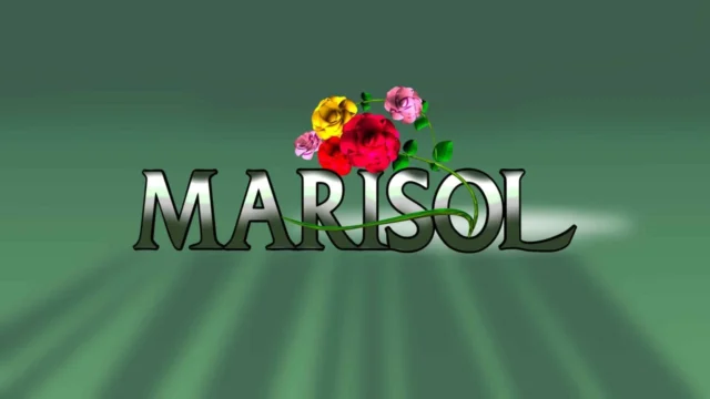 Logotipo da novela Marisol com flores coloridas.