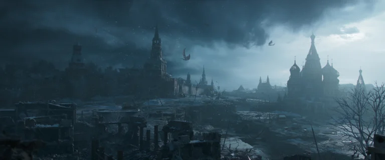 Moscou devastada e coberta de neve em Metro 2039