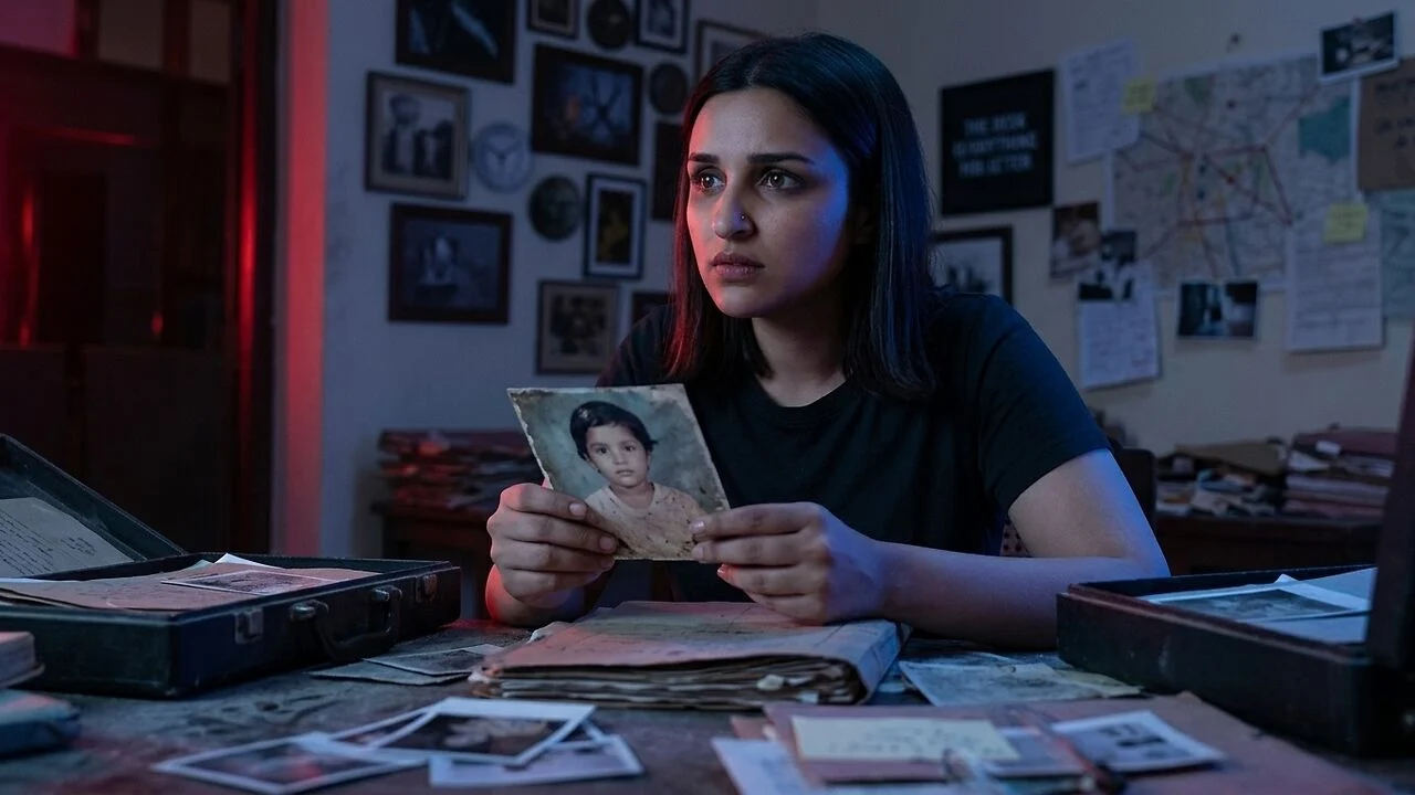 Parineeti Chopra interpreta Anvita e segura uma fotografia durante investigação em Instinto de Mãe