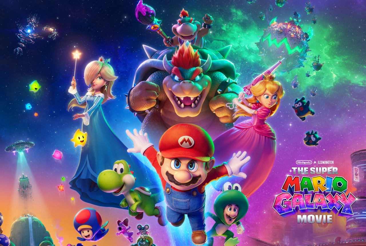 Personagens de Super Mario Galaxy O Filme em arte oficial da Nintendo e Illumination