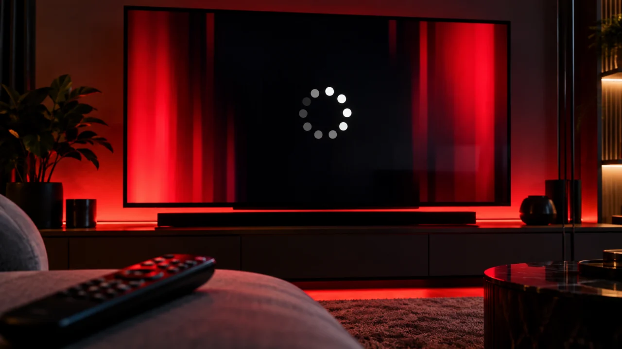 Ilustração de uma televisão com círculo de carregamento em uma sala