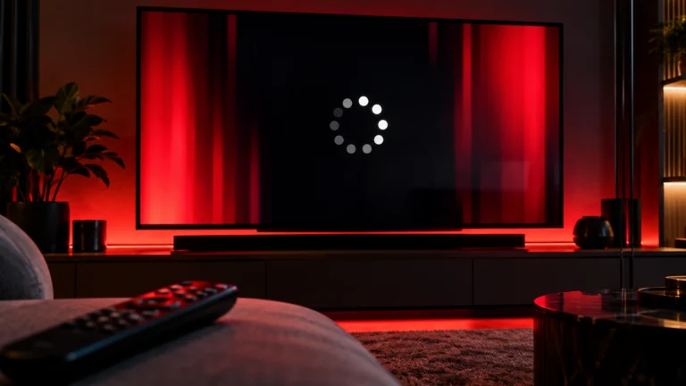 Ilustração de uma televisão com círculo de carregamento em uma sala